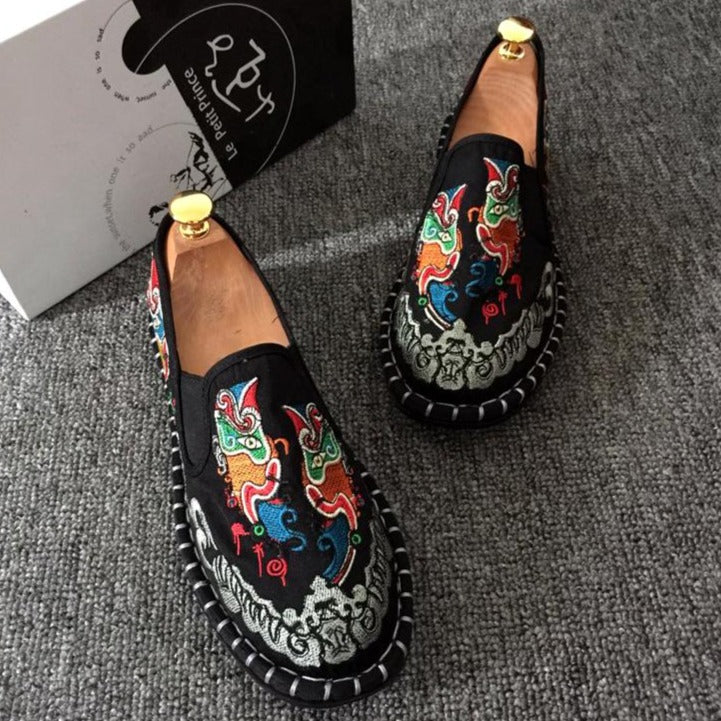 Beijing Opera Facial Masks Embroidery Traditional Chinese Causal Shoes Loafers