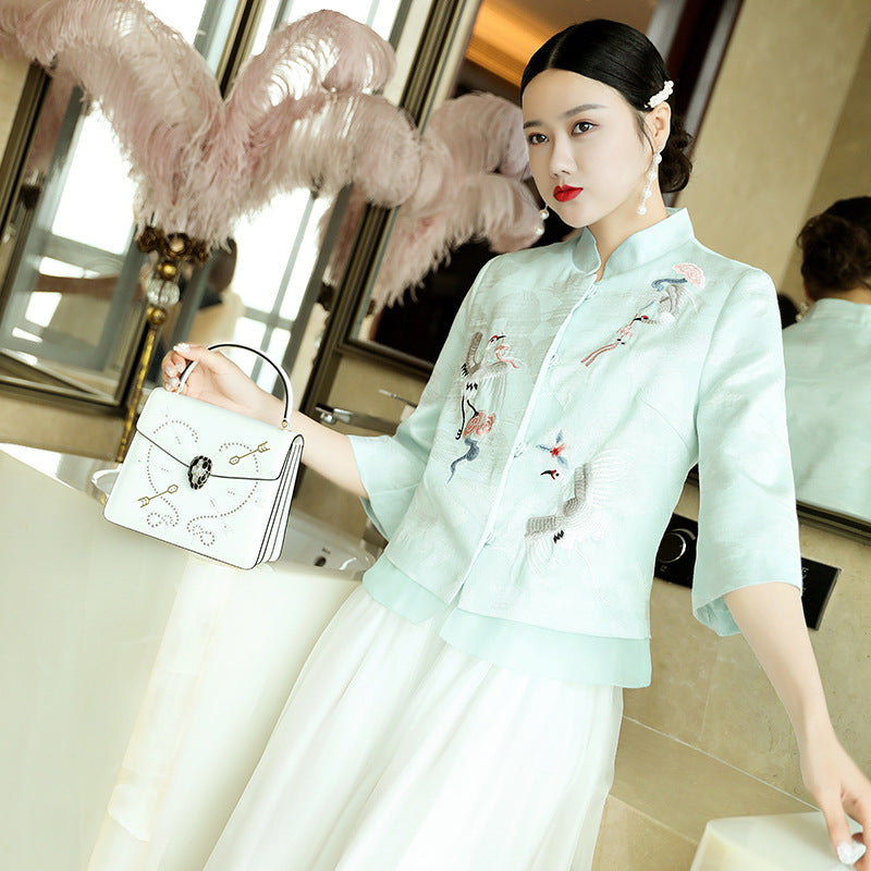 Bird Embroidery Mandarin Sleeve Women's Suit Han Chinese Costume