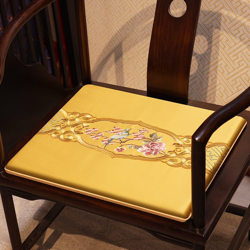 Bird & Floral Embroidery Brocade Traditional Chinese Seat Cushion