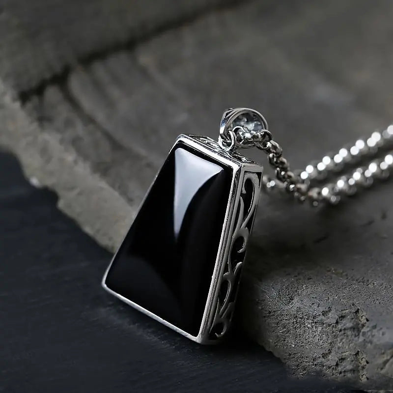 Black Agate Sterling Silver Necklace