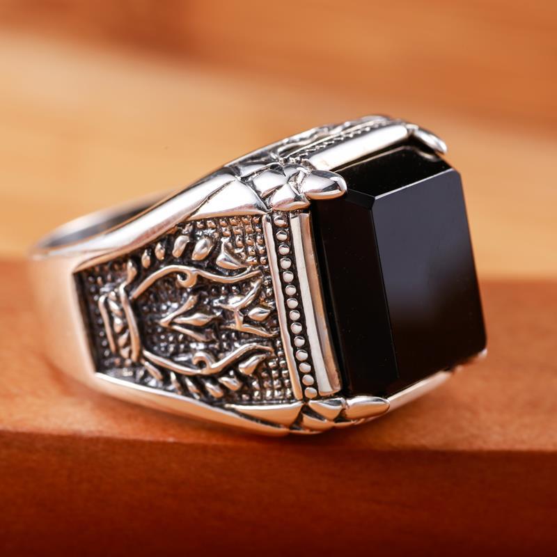 Black Agate Sterling Silver Openings Ring