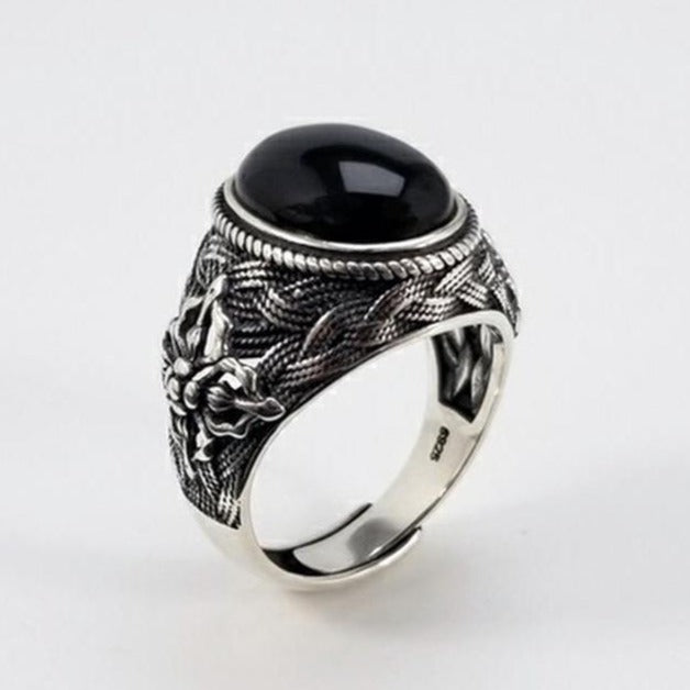 Black Agate Sterling Silver Openings Ring