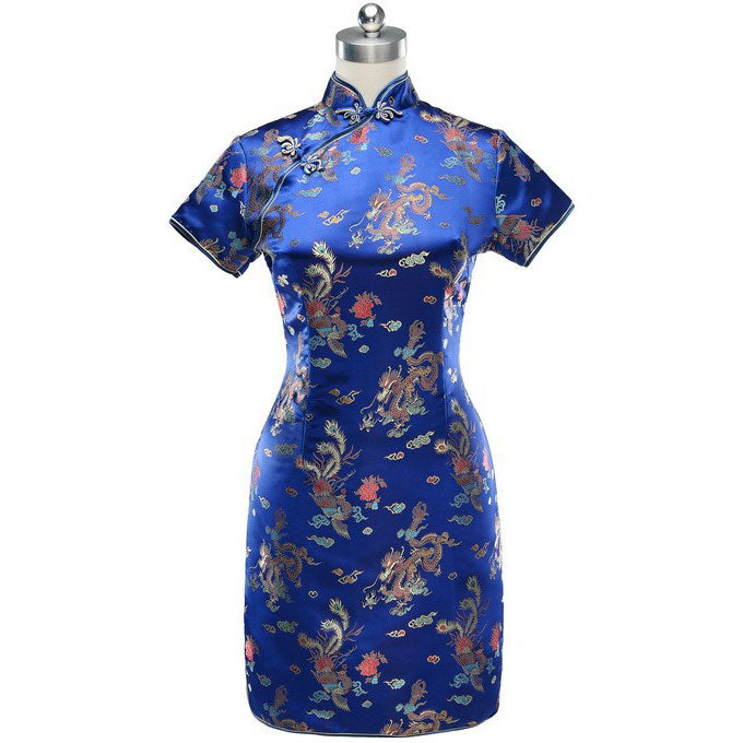 Brocade Dragon & Phoenix Pattern Cheongsam Mini Chinese Dress