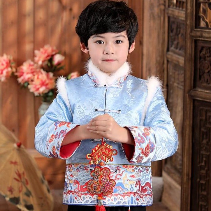 Brocade Fur Collar Chinese Style Boy's Wadded Suit