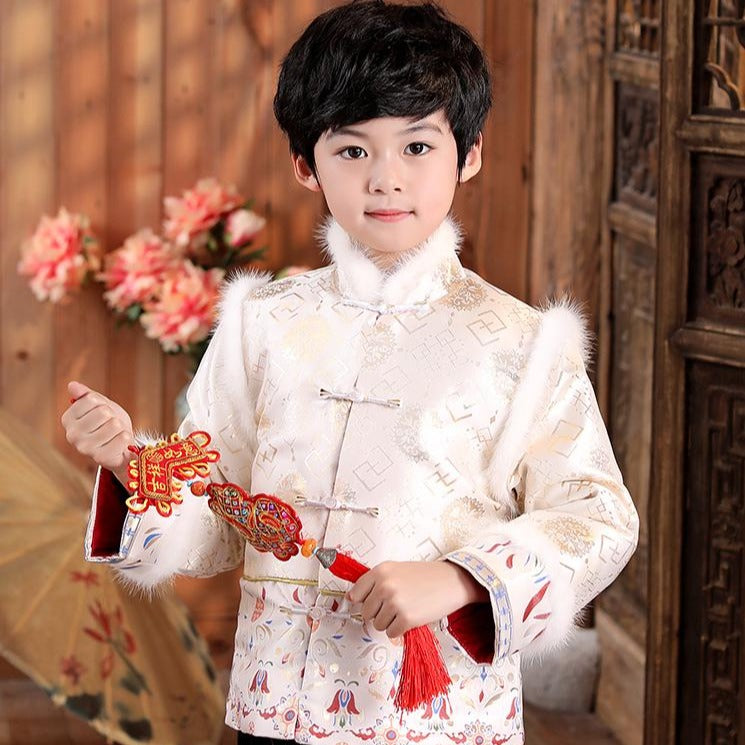 Brocade Fur Collar Chinese Style Boy's Wadded Suit