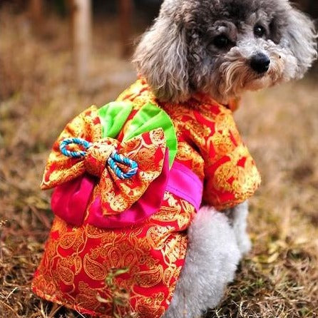 Brocade Kimono with Bowknot Wadded Coat for Dog Teddy