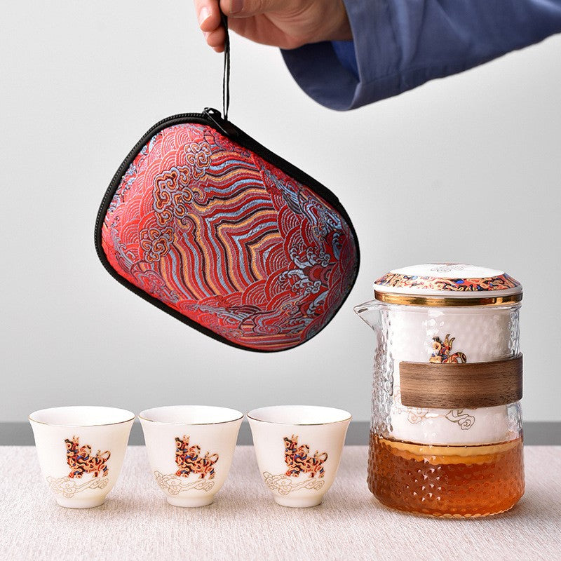 Bull Pattern Gilding Porcelain Traditional Chinese Kungfu Tea Set Travel Set