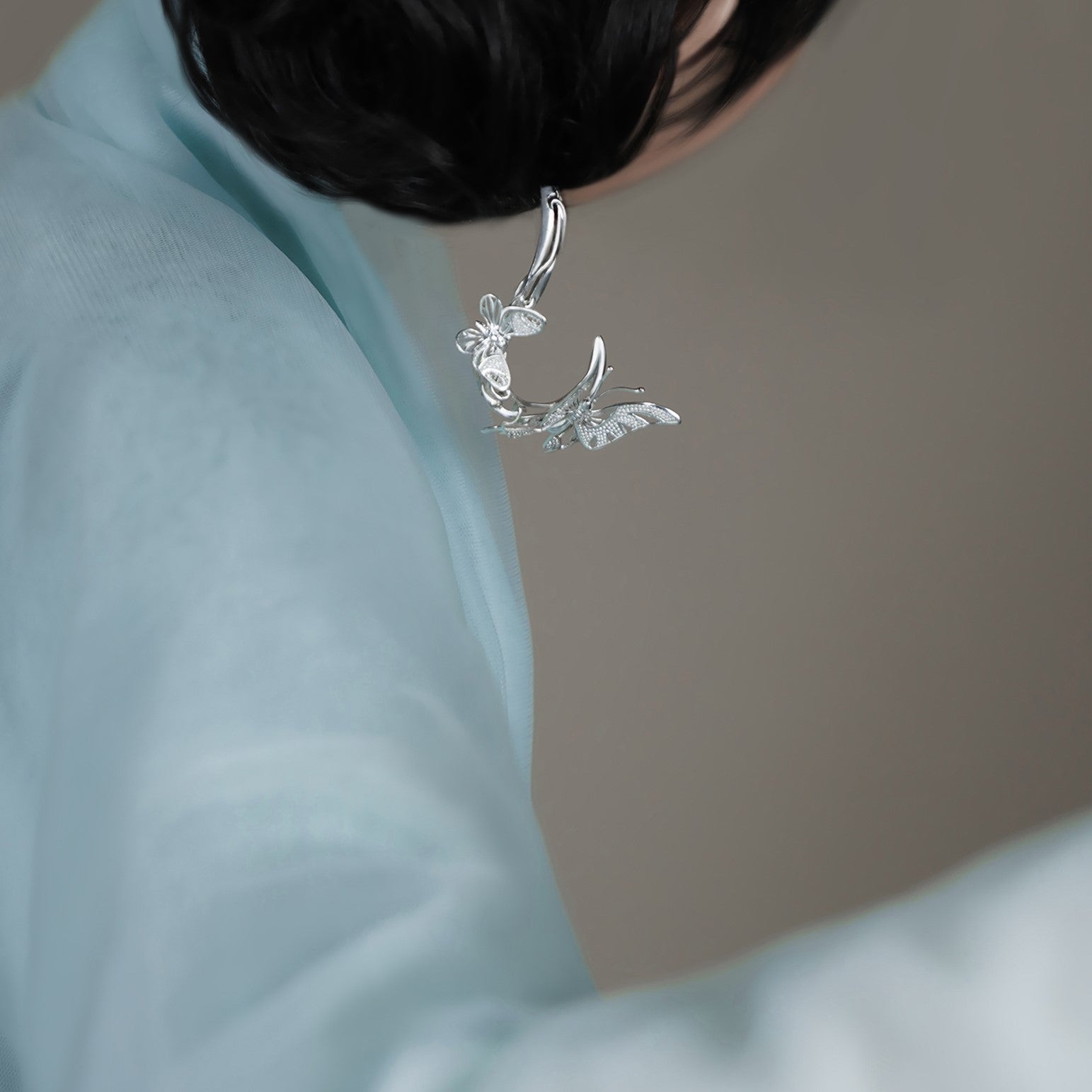 Butterflies Shape Sterling Silver Retro Chinese Style Hairpin