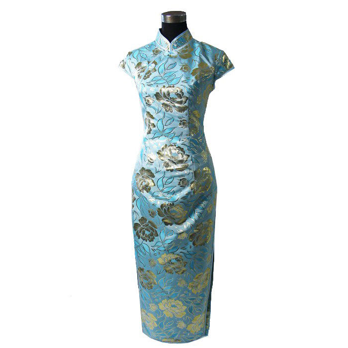 Cap Sleeve Gilding Flowers Pattern Cheongsam Chinese Dress