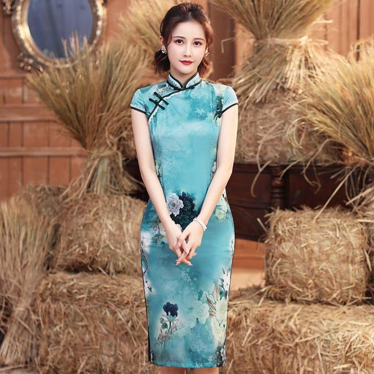 Cap Sleeve Traditional Cheongsam Chinese Dress for Modern & Intellectual Women