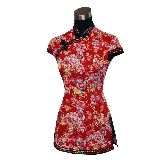 Cap Sleeve Traditional Floral Cotton Chinese Shirt