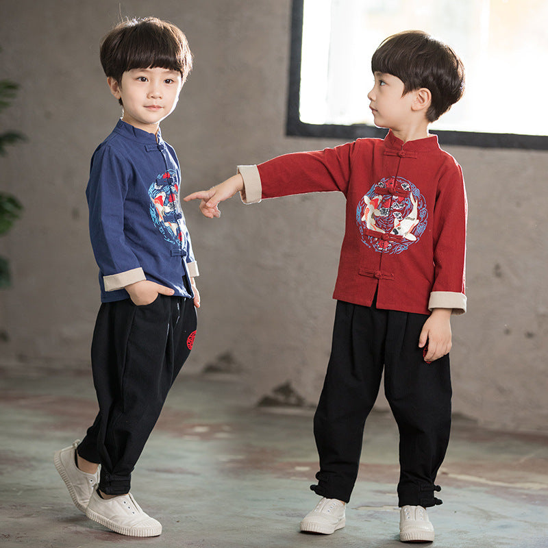 Carp Pattern Signature Cotton Kid's Kung-fu Suit Traditional Chinese Suit