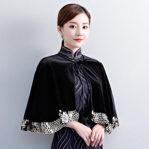 Cheongsam Matched Velvet Shawl Cloak Bolero Jacket