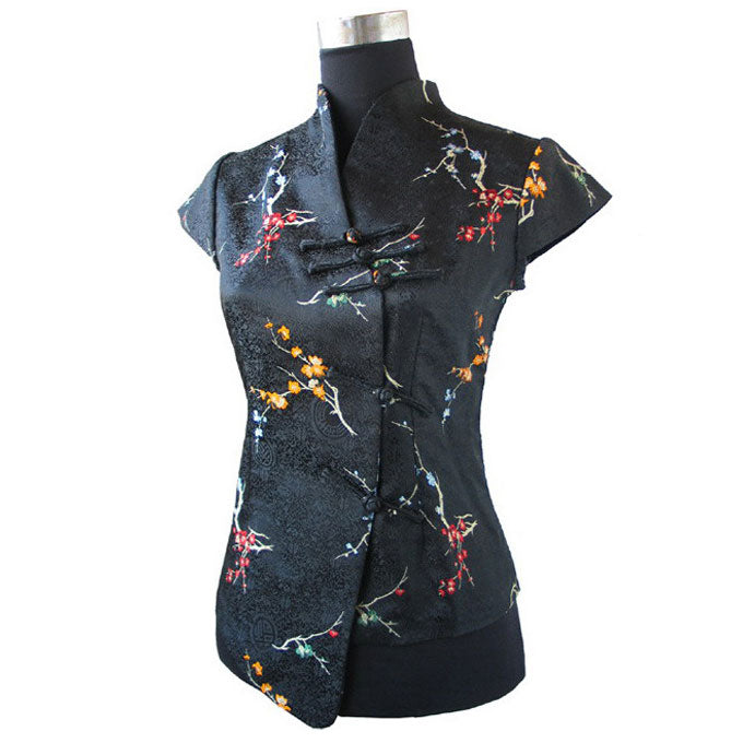 Chinese Style Floral Brocade Asymmetric Top