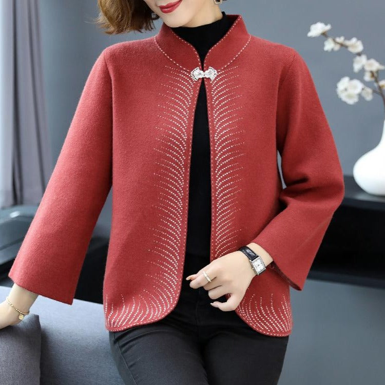 Chinese Style Knit Coat Shawl for Mother with Sequins