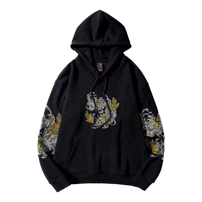 Chrysanthemum Embroidery Unisex Oriental Hoodie Cotton Sweatshirt