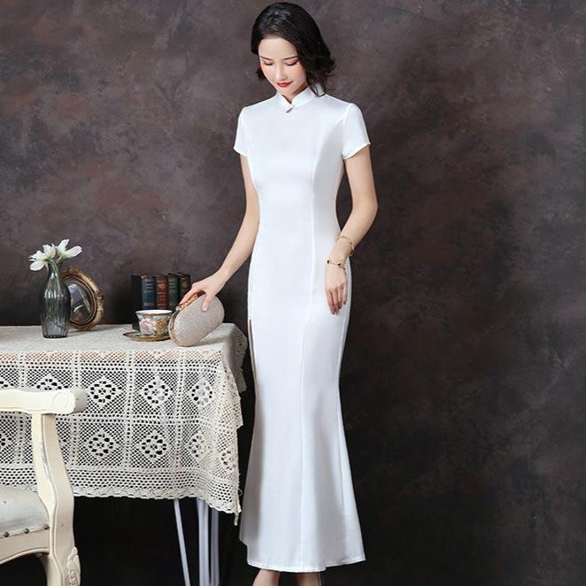 Classic Silk Blend Cheongsam Mermaid Full Length Evening Dress