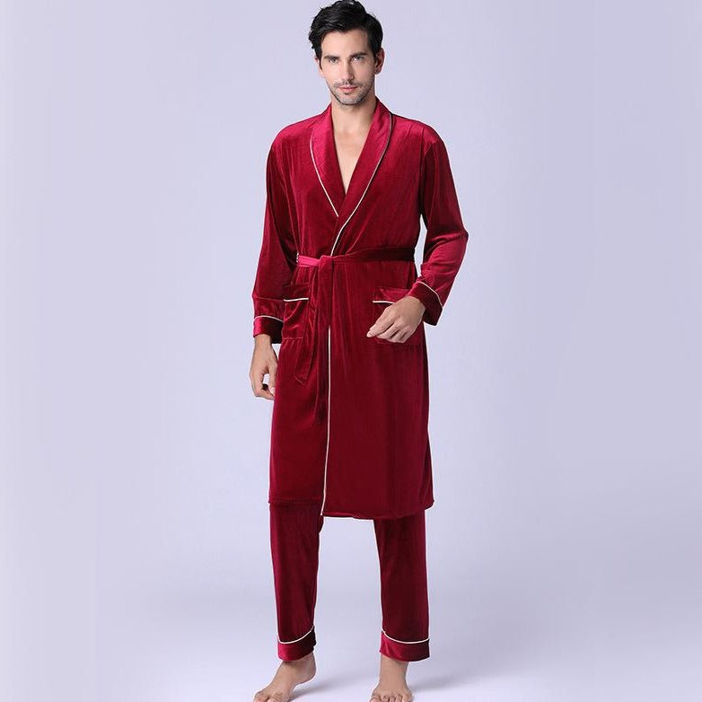 Classic Velvet Pyjamas Bathrobe Robe & Pants Suit