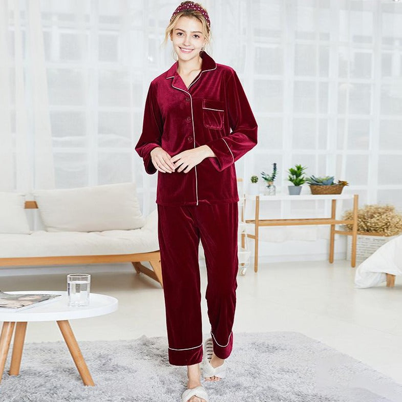 Classic Velvet Pyjamas SleepLounge Robe & Pants Suit