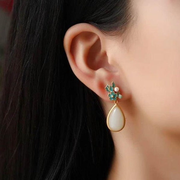 Cloisonne & Jade Chinese Style Gilding Earrings