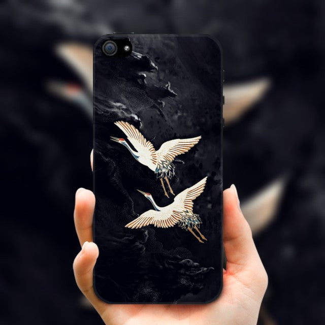 Cranes Pattern Oriental Mobile Phone Case Compatible All iPhone Series