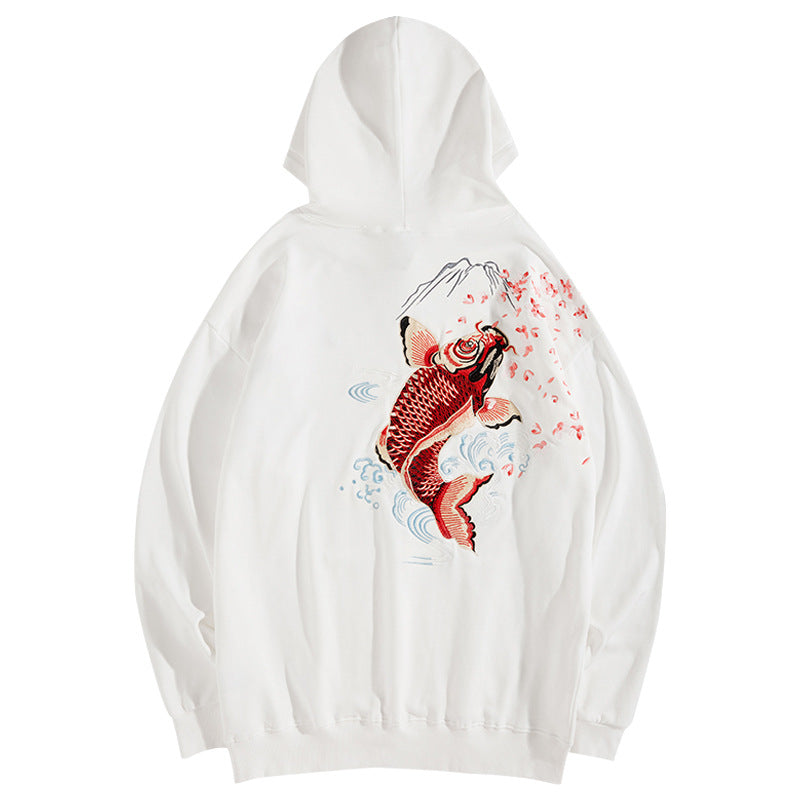 Cyprinus Embroidery Unisex Oriental Hoodie Cotton Sweatshirt