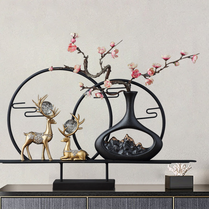 Deer & Vase Designed Oriental Home Decor