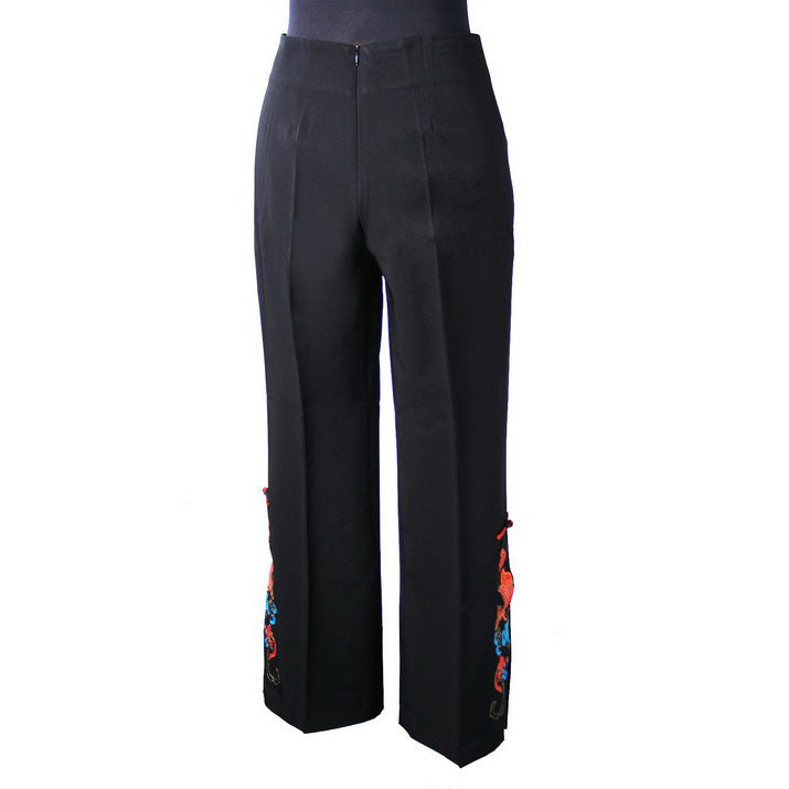 Double Fish Auspicious Embroidery Chinese Style Women's Pants