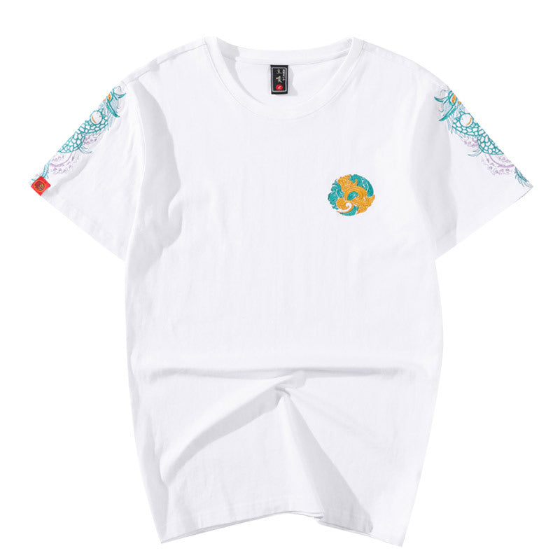 Dragon Embroidery 100% Cotton Short Sleeve Unisex T-shirt