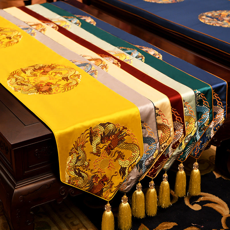 Dragon Embroidery Brocade Oriental Table Runner Table Cloth