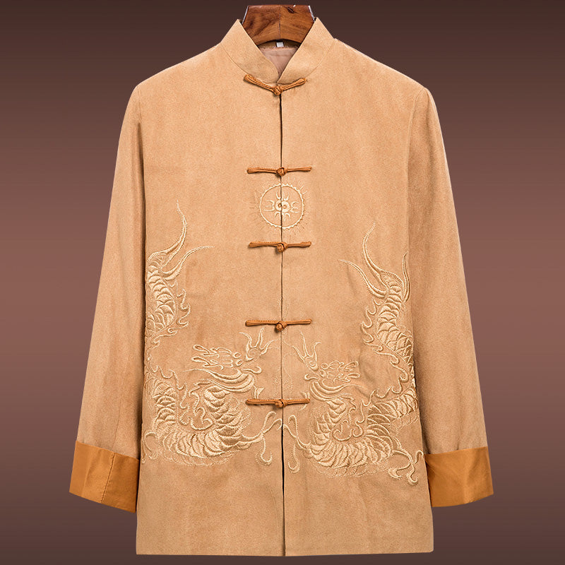 Dragon Embroidery Chamois Leather Chinese Jacket