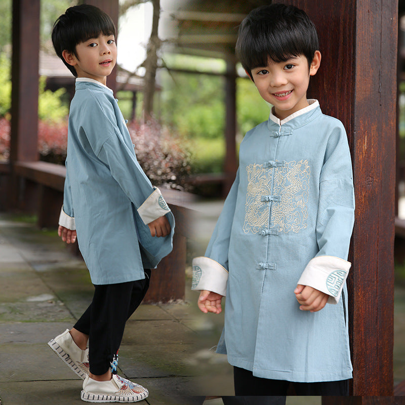 Dragon Embroidery Kid's Kung-fu Suit Long Traditional Chinese Suit