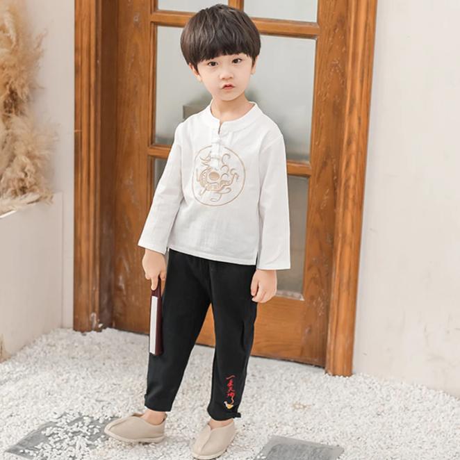 Dragon Embroidery Round Neck Kid's Kung-fu Suit Traditional Chinese Suit