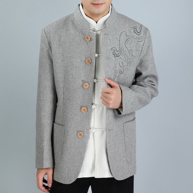 Dragon Pattern Wool Tunic Suit Traditional Chinese Jacket