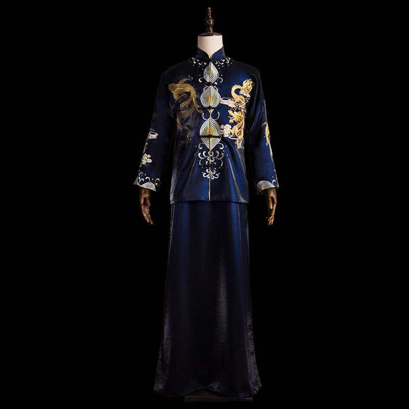 Dragon & Phoenix Embroidery Brocade Retro Chinese Groom Suit