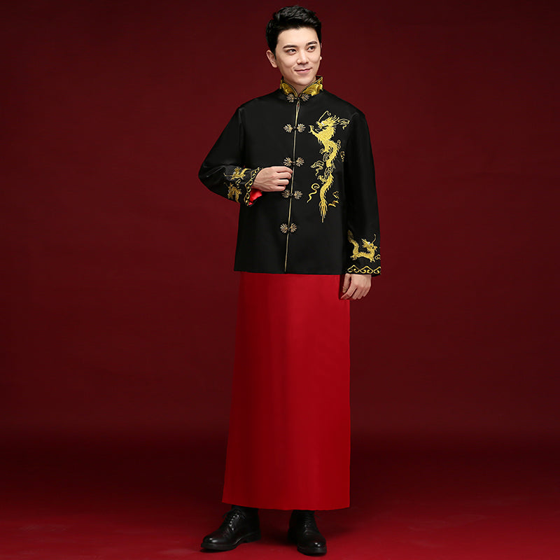 Dragon & Phoenix Embroidery Brocade Traditional Chinese Groom Suit