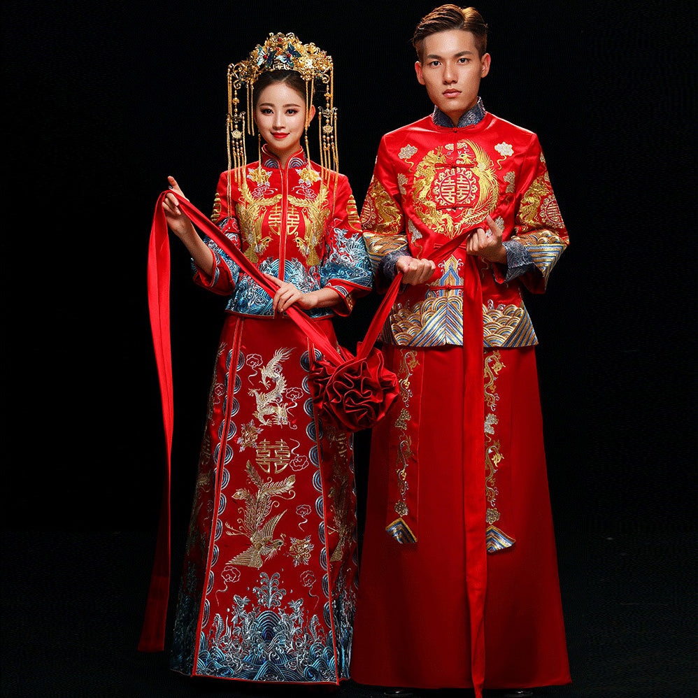 Dragon & Phoenix Embroidery Brocade Traditional Chinese Groom Suit