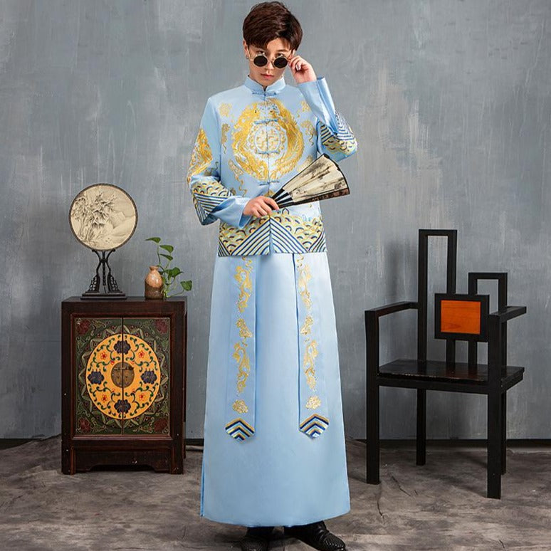 Dragon & Phoenix Embroidery Double Sleeve Traditional Chinese Groom Suit