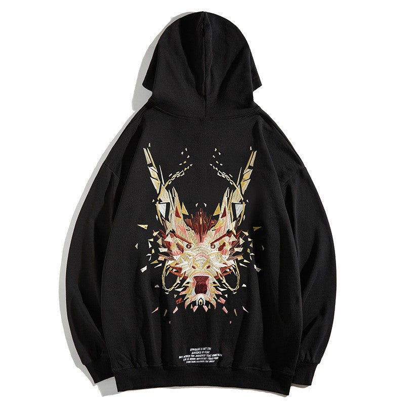 Dragon Totem Embroidery Unisex Oriental Hoodie Cotton Sweatshirt