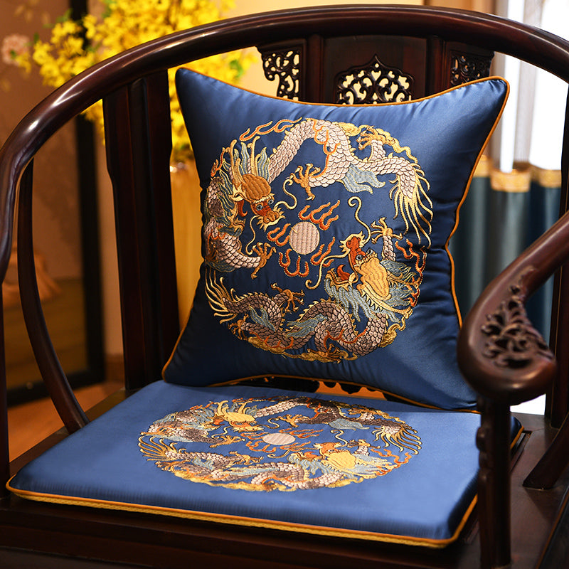 Dragons Embroidery Brocade Traditional Chinese Seat Cushion