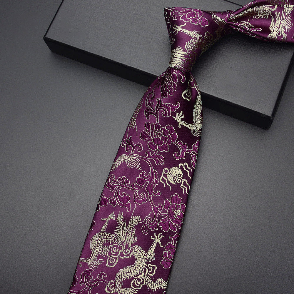 Dragons Pattern Brocade Oriental Style Gentleman Necktie