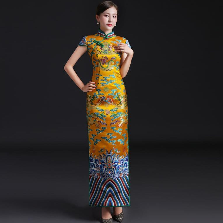 Dragons Pattern Brocade Traditional Cheongsam Chinese Evening Dress