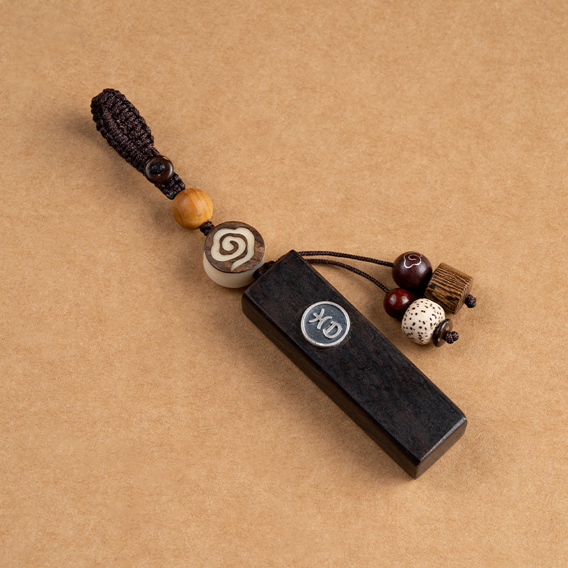 Ebony with Sterling Silver Chinese Character Ji Car Key Pendant