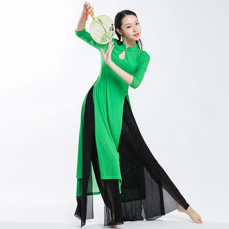 Elegant Chinese Style Yoga Wear Dance Costume with Pant Skirt