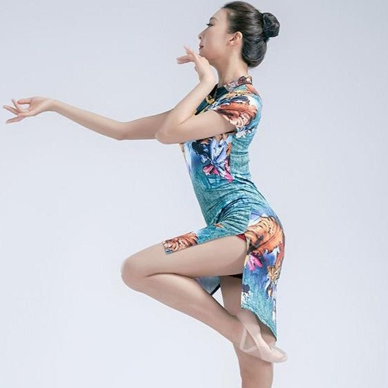 Elegant Floral Cheongsam Dress Chinese Style Dance Costume