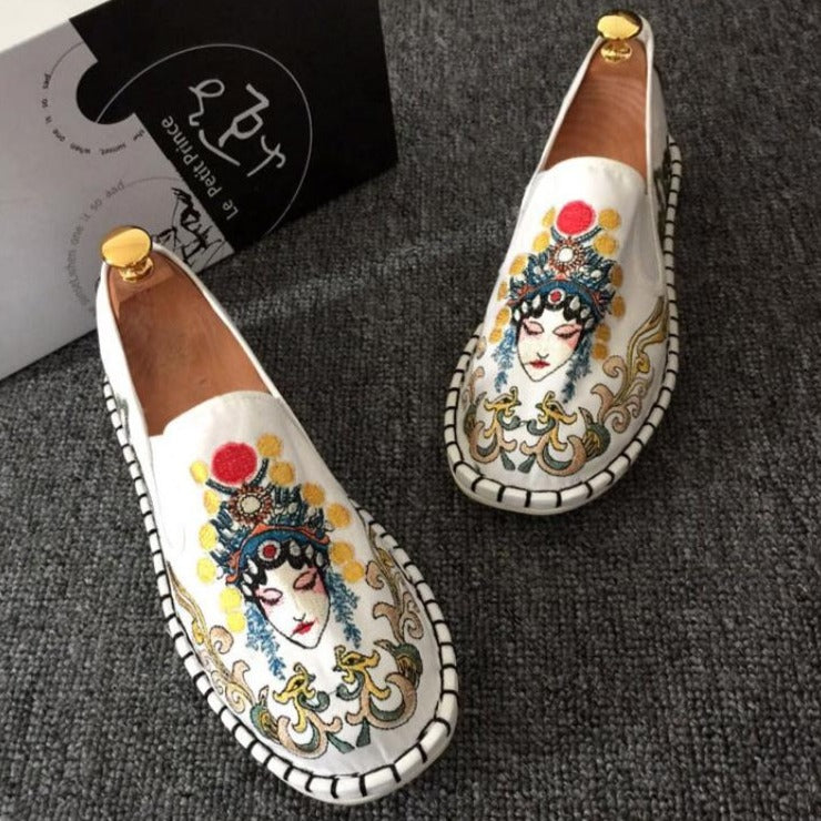 Facial Makeup Embroidery Traditional Chinese Causal Shoes Loafers