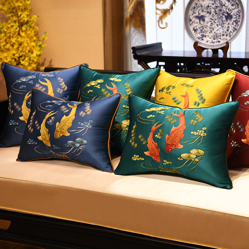 Fish Embroidery Brocade Traditional Chinese Cushion Covers