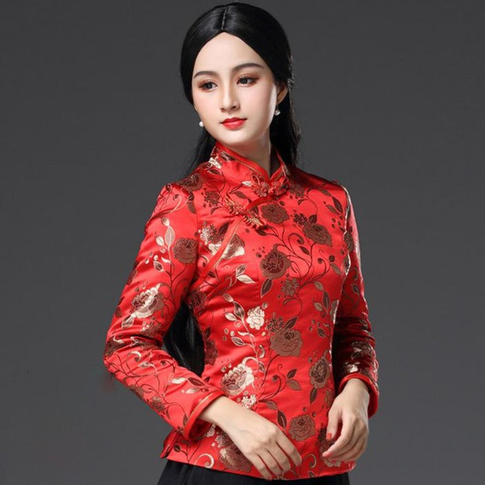 Floral Brocade Traditional Chinese Wadded Coat Mother Coat