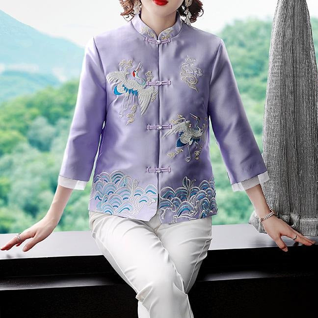 Floral Emboidery 3/4 Sleeve Traditional Women's Chinese Jacket