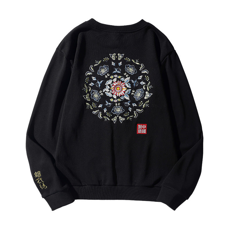 Floral Emboidery Unisex Oriental Hoodie Cotton Sweatshirt